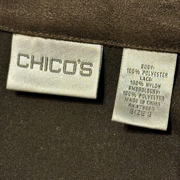 Chico’s Brown Embroidered Sequined Shirt Jacket XL Western Button Up Long Sleeve - Picture 3 of 9